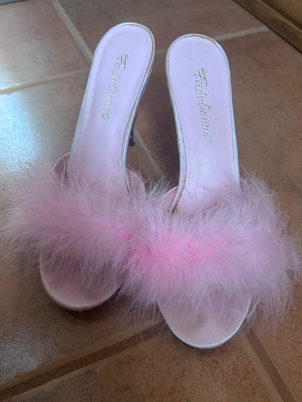 Pink Feather Slide Heels